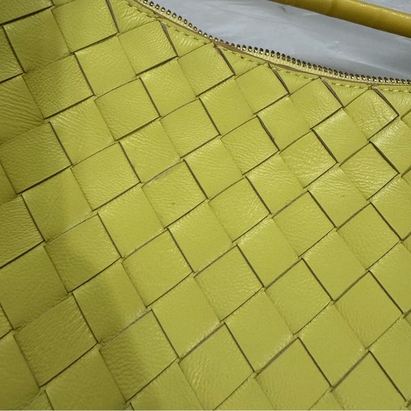 Yellow Intrecciato Woven Half Moon Leather Clutch Wristlet Top Handle Bag - Picture 14 of 16